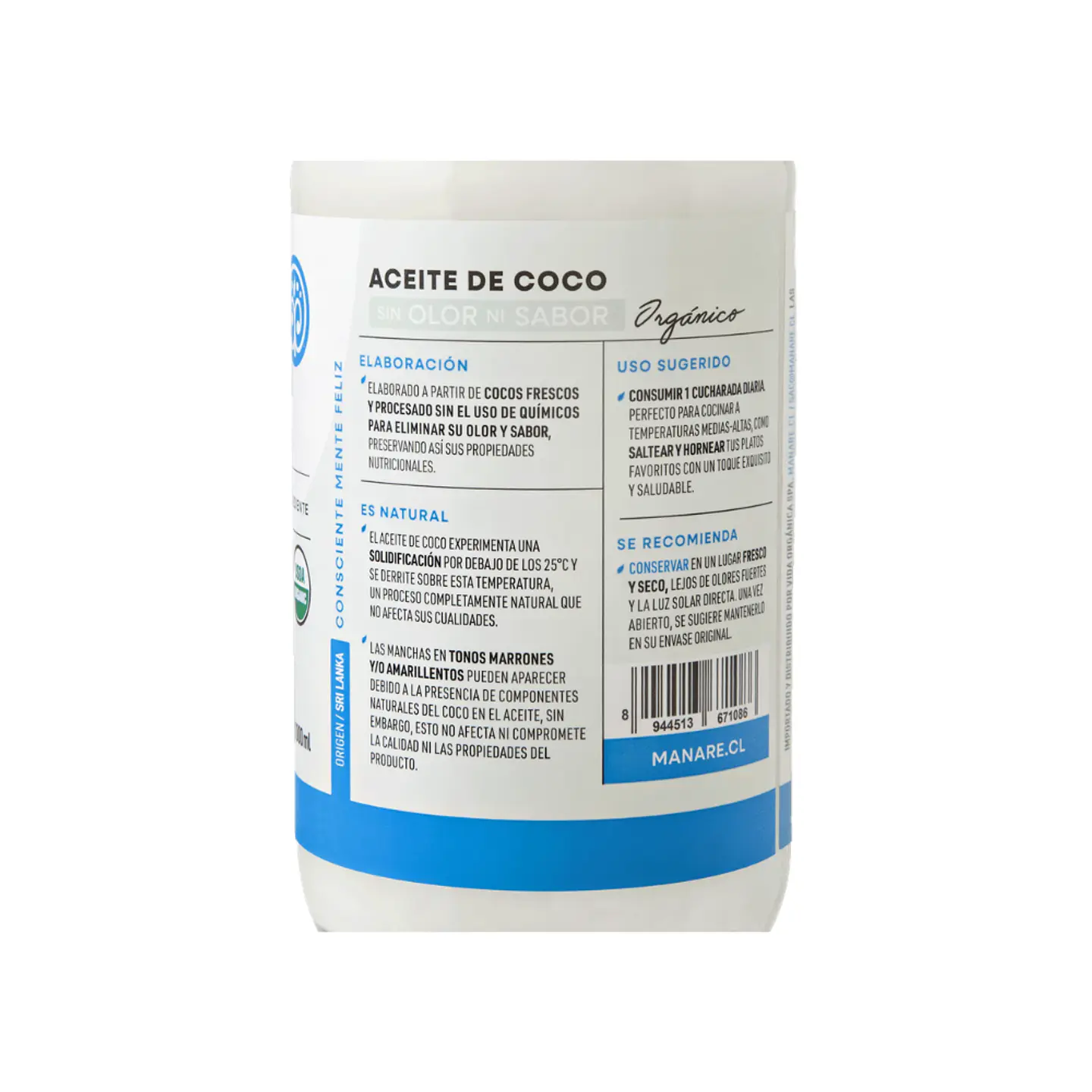 Aceite de Coco Organico sin olor Litro Manare 2