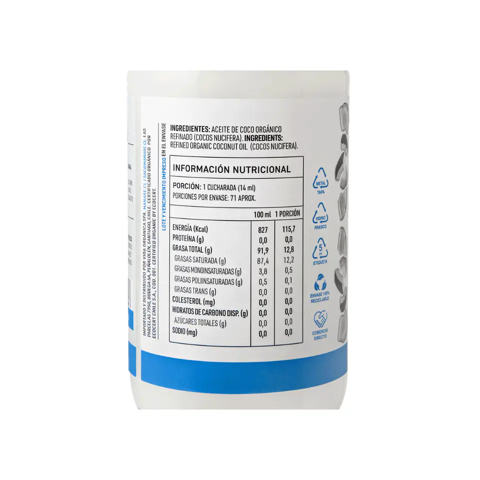 Aceite de Coco Organico sin olor Litro Manare 3