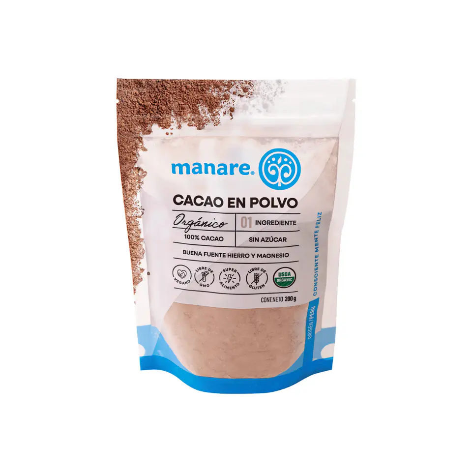 Cacao polvo 200 gr  Organico Manare  1