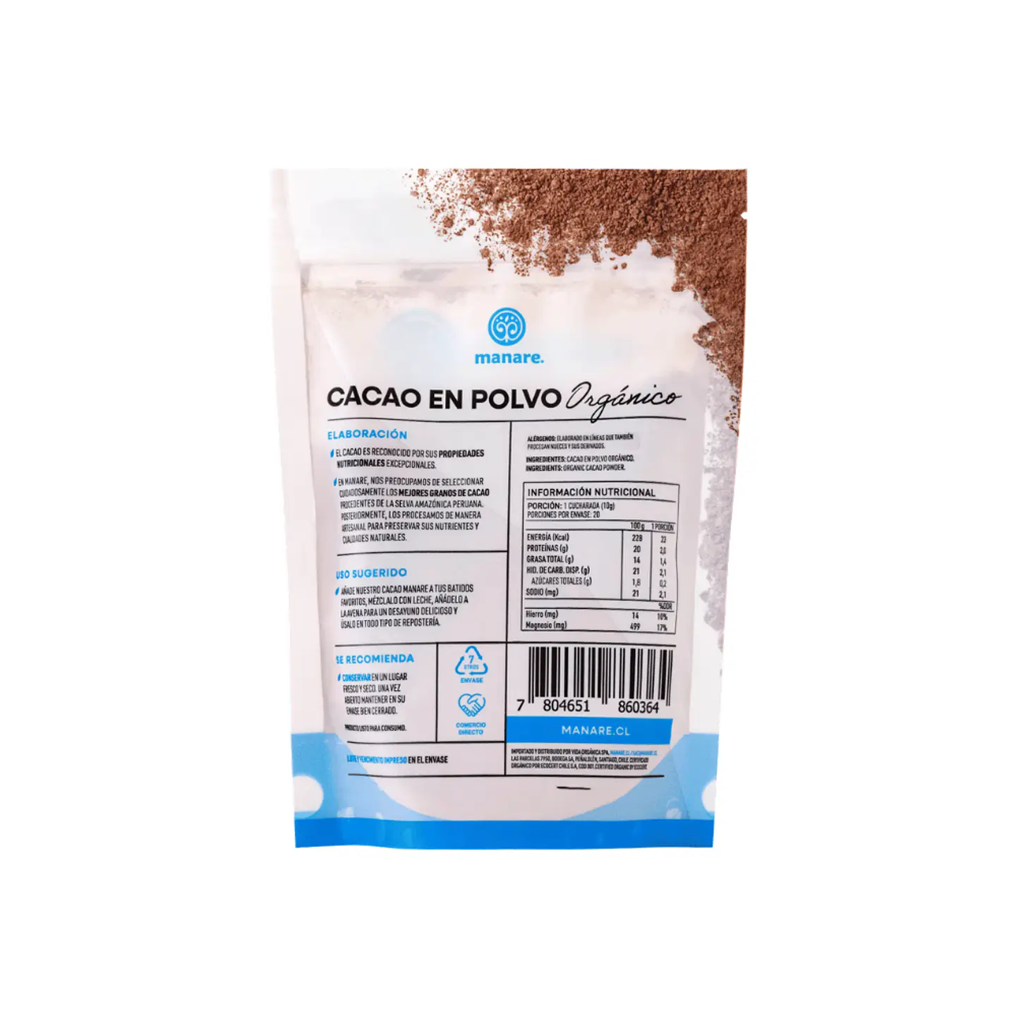 Cacao polvo 200 gr  Organico Manare  3