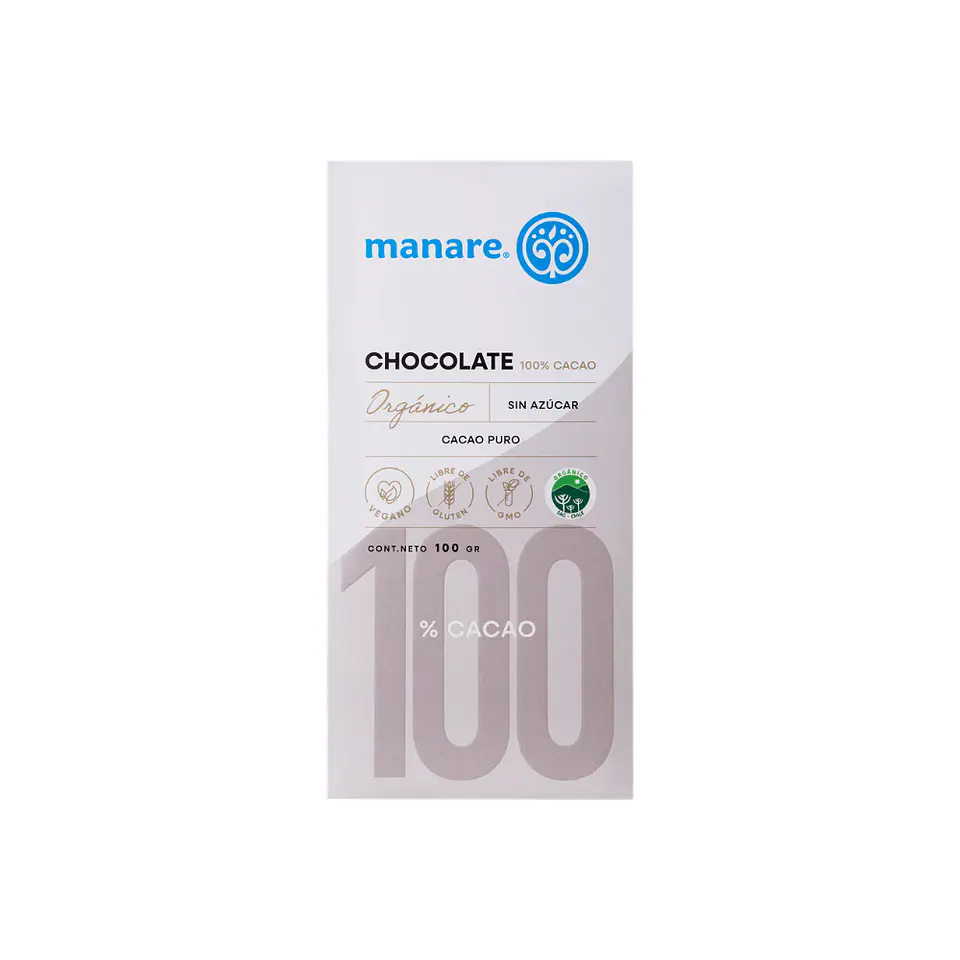 Chocolate 100 % cacao organico 100 gr Manare 1