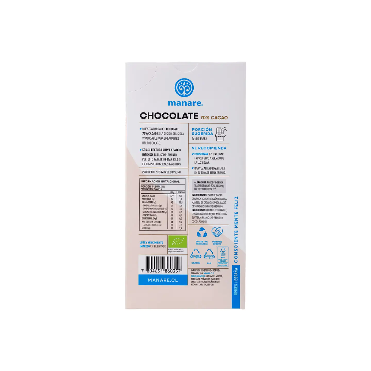 Chocolate 70 % org 100 gr  2
