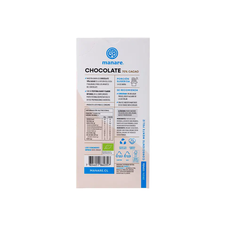 Chocolate 70 % org 100 gr  2