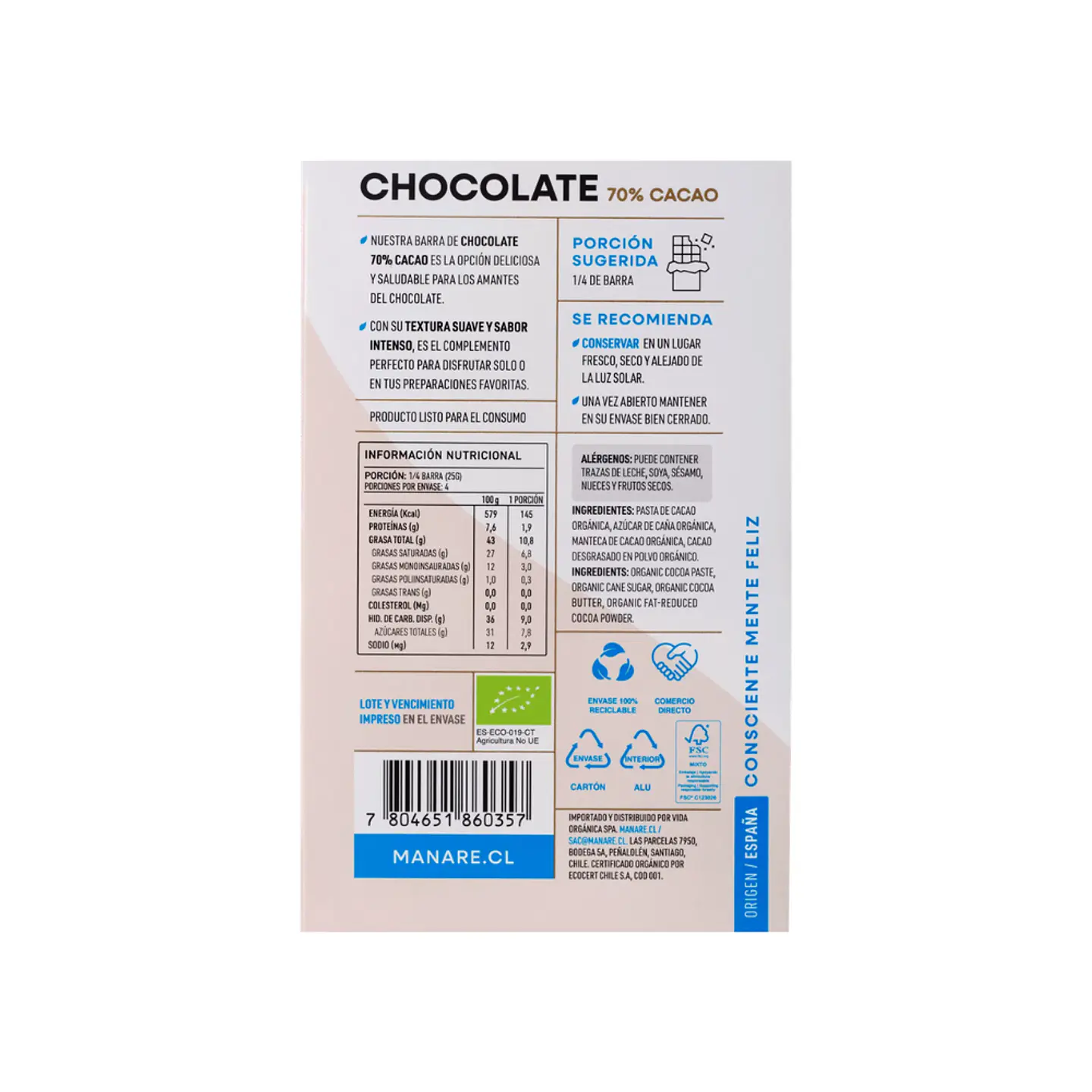 Chocolate 70 % org 100 gr  3