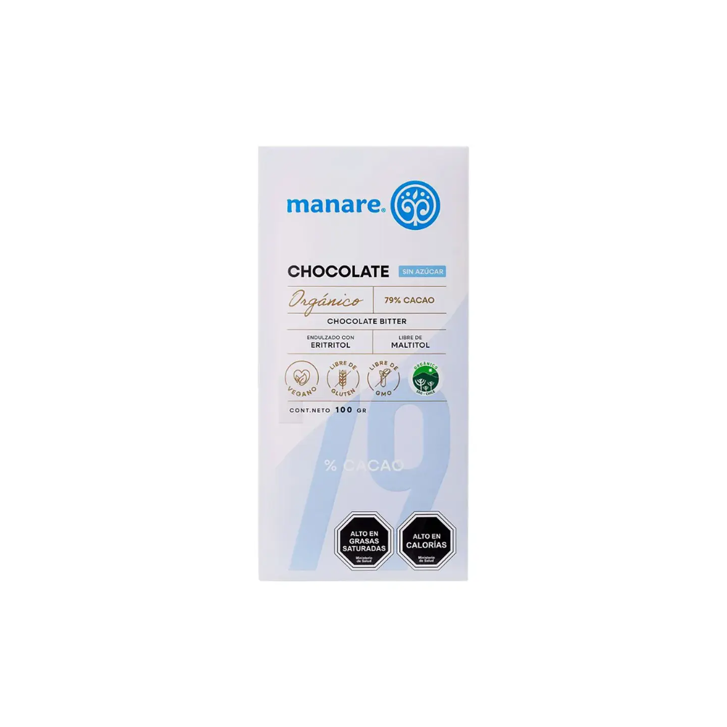 Chocolate 79% cacao c/eritritol 100 gr Manare 1