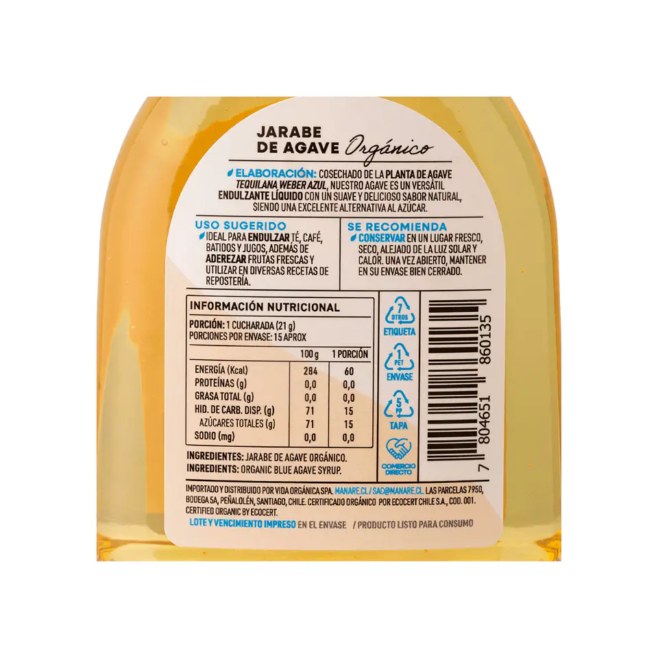 Jarabe de Agave Manare 330ml 3