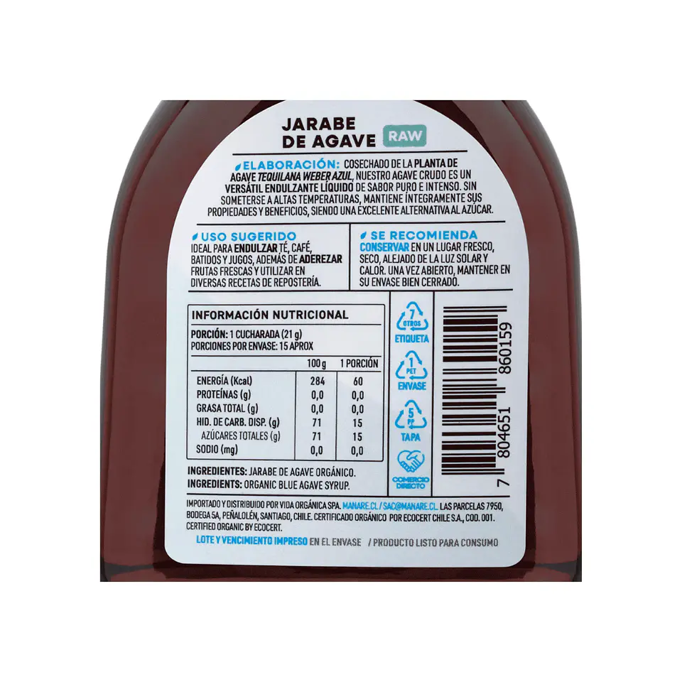 Jarabe de Agave RAW Manare 330ml 3