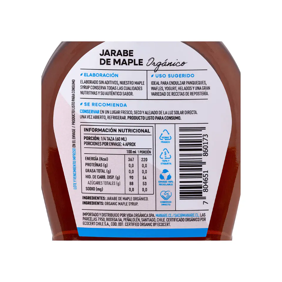 Jarabe de Maple Organico 250 ml Manare 2