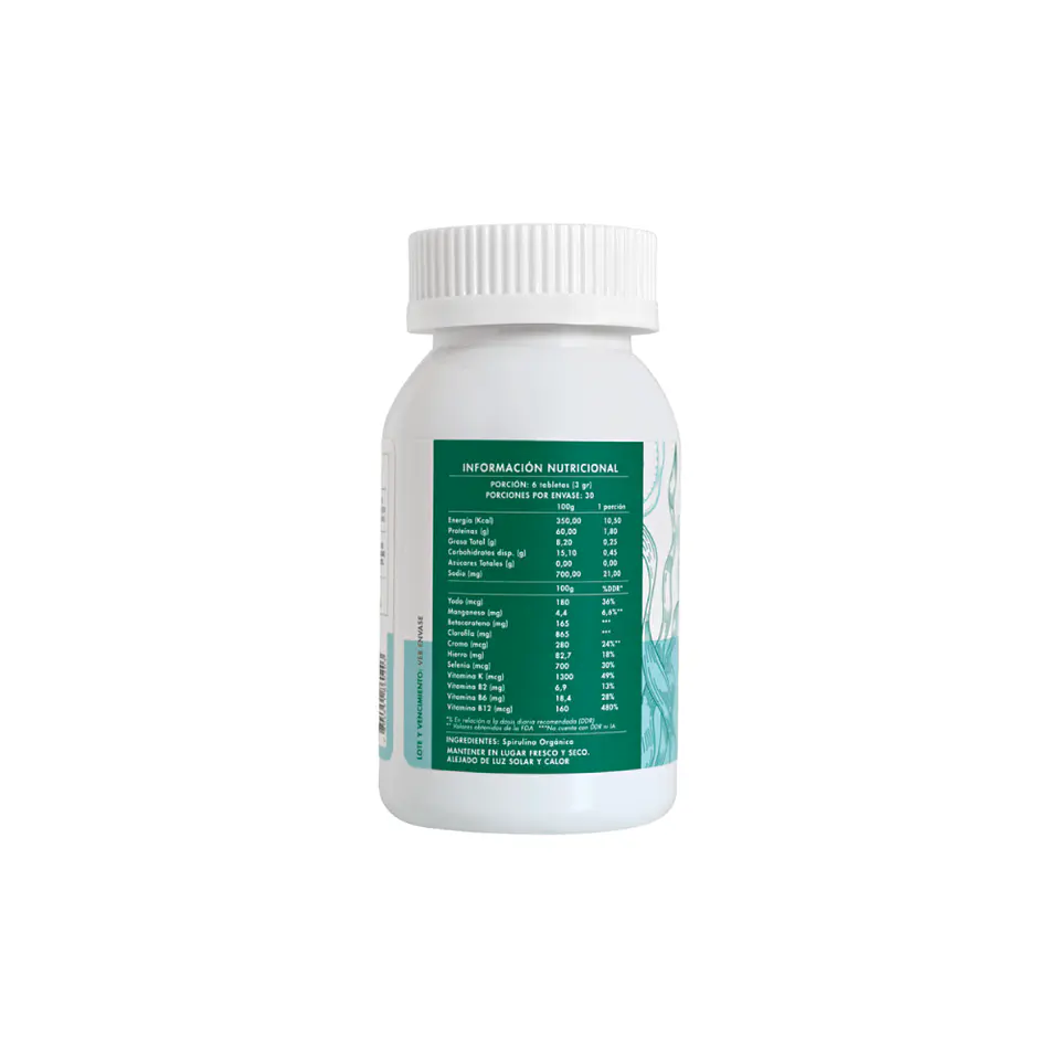 Spirulina organica tabletas 180 tabletas manare 2
