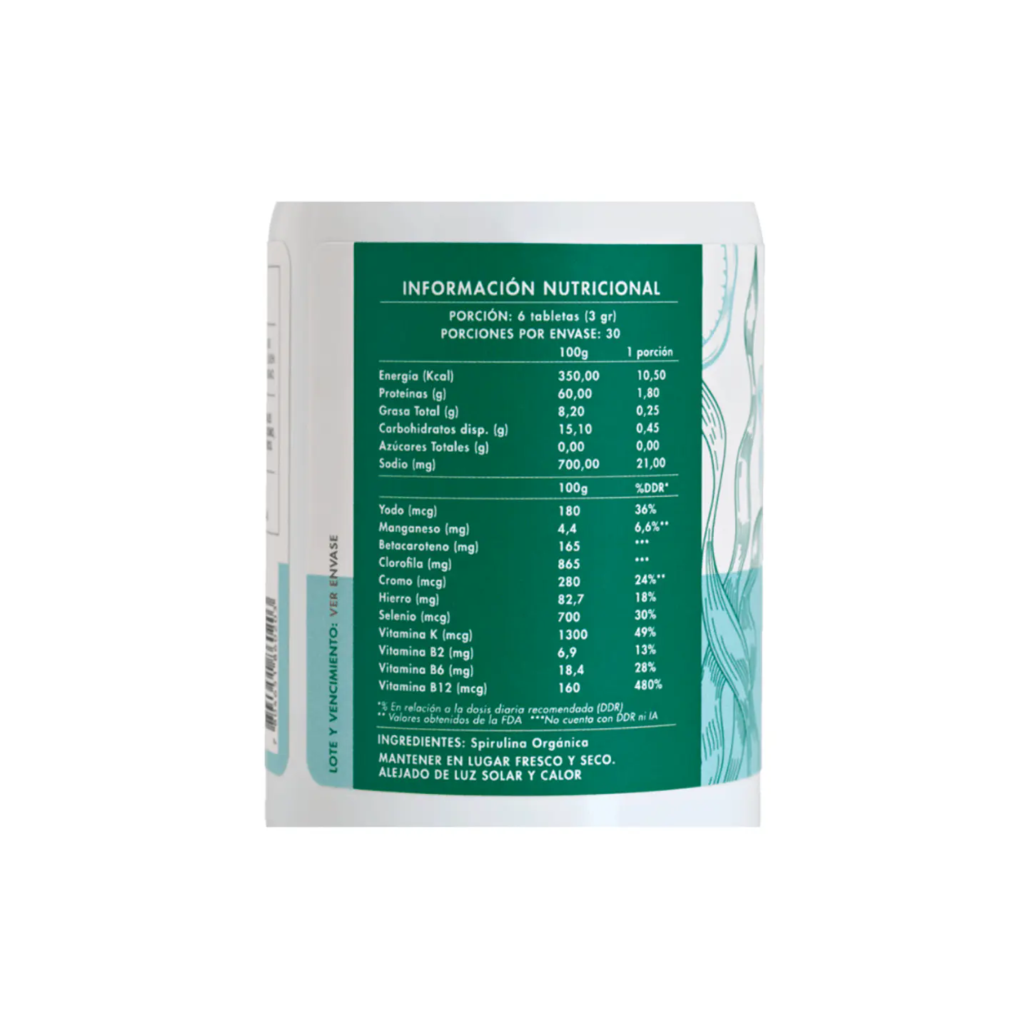 Spirulina organica tabletas 180 tabletas manare 3