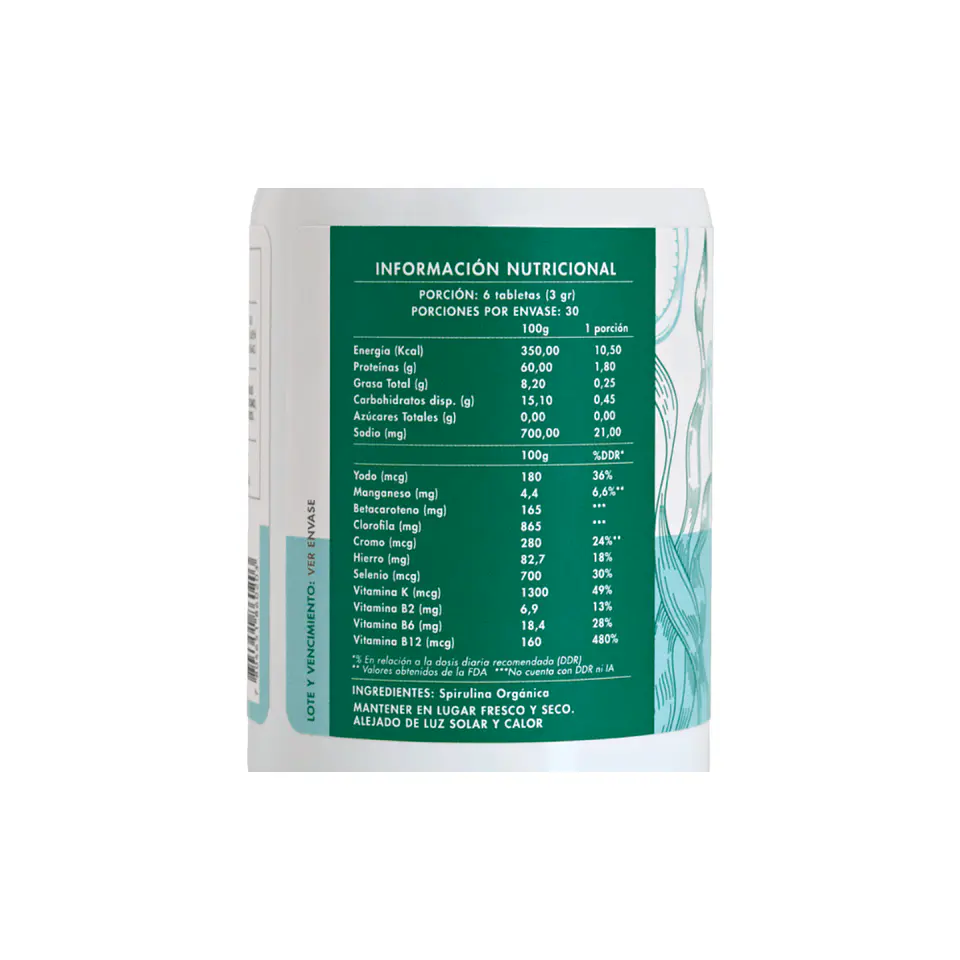 Spirulina organica tabletas 180 tabletas manare 3