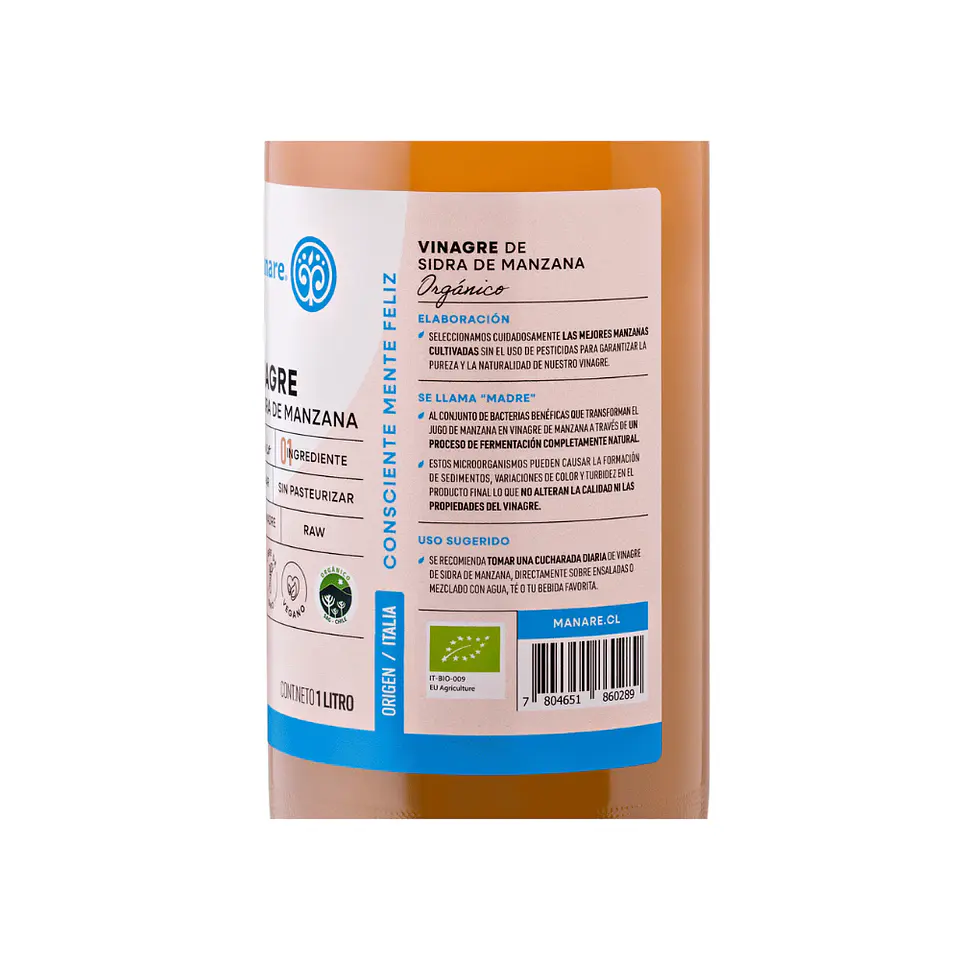 Vinagre de Manzana Organico Litro Manare 2