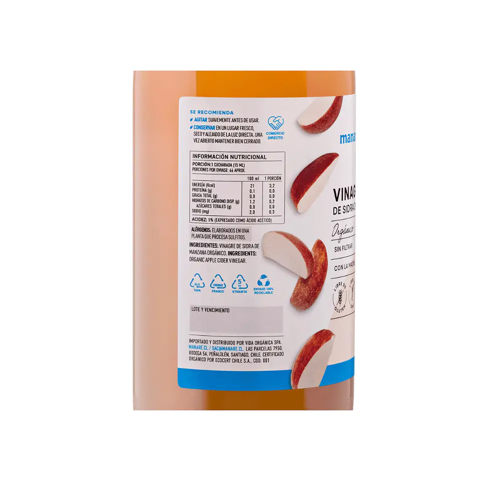 Vinagre de Manzana Organico Litro Manare 3