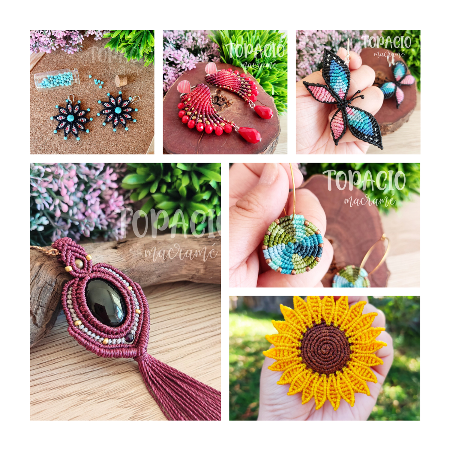 Aros Boho Espíritu Libre – Topacio Macramé 6