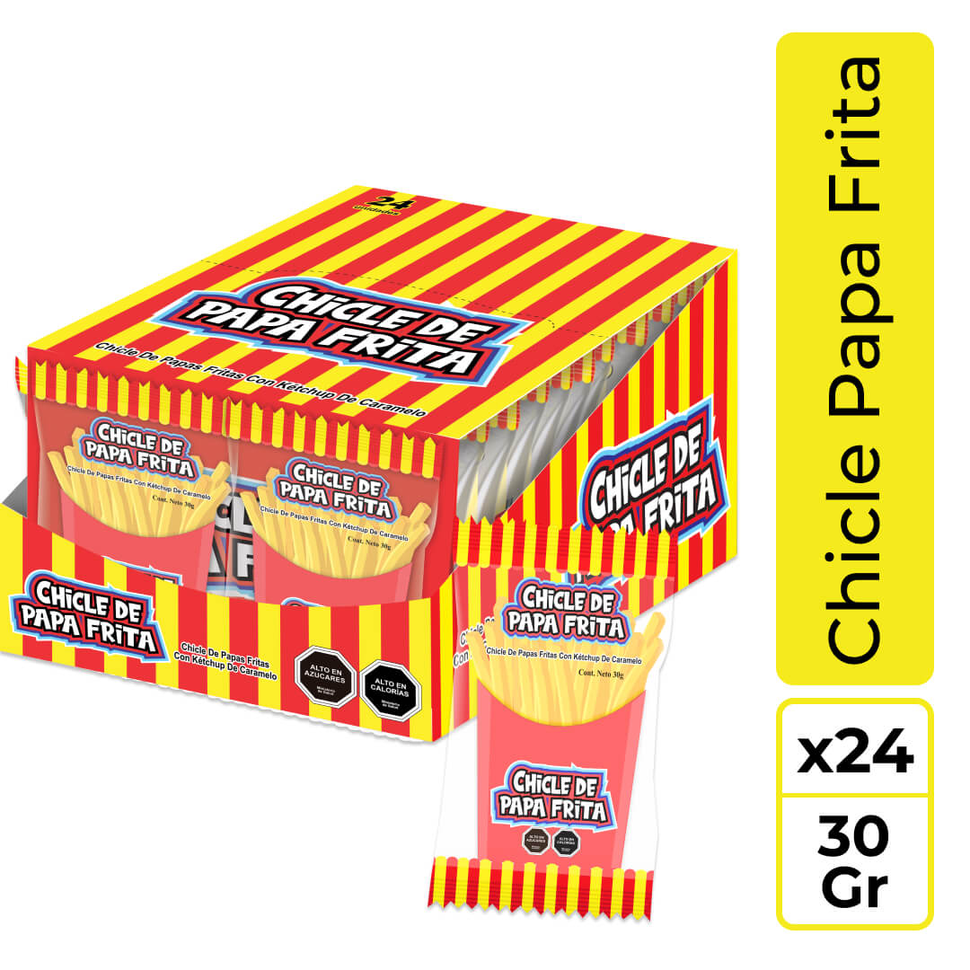 Chicle de papa fritas con kétchup de caramelo.