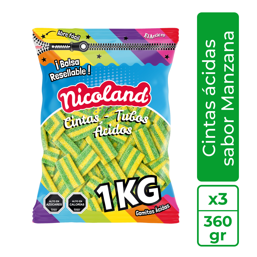 Cintas ácidas sabor Manzana (3 bolsas)