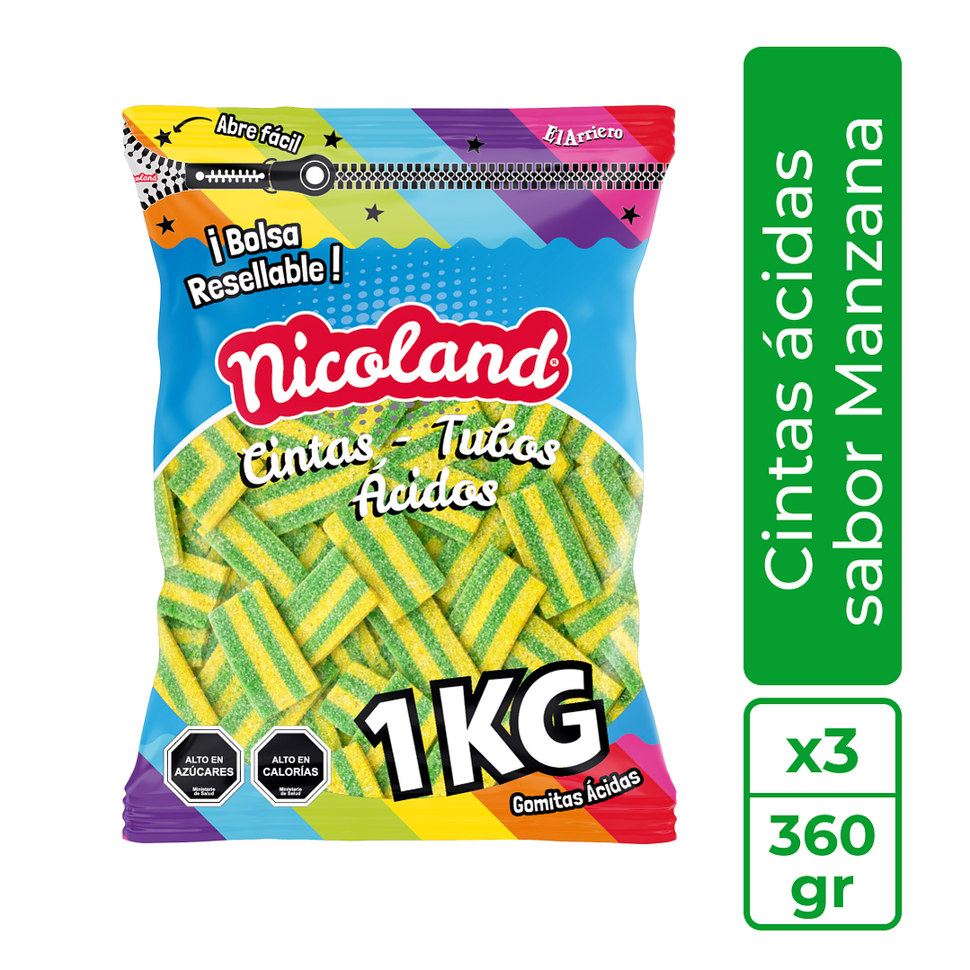 Cintas ácidas sabor Manzana (3 bolsas) 1