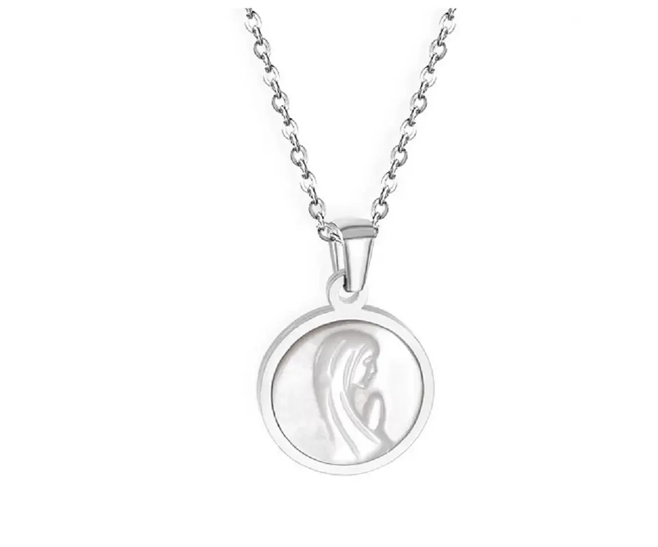 Colgante Collar hipoalergénico con dije Virgen niña Nacarado  1