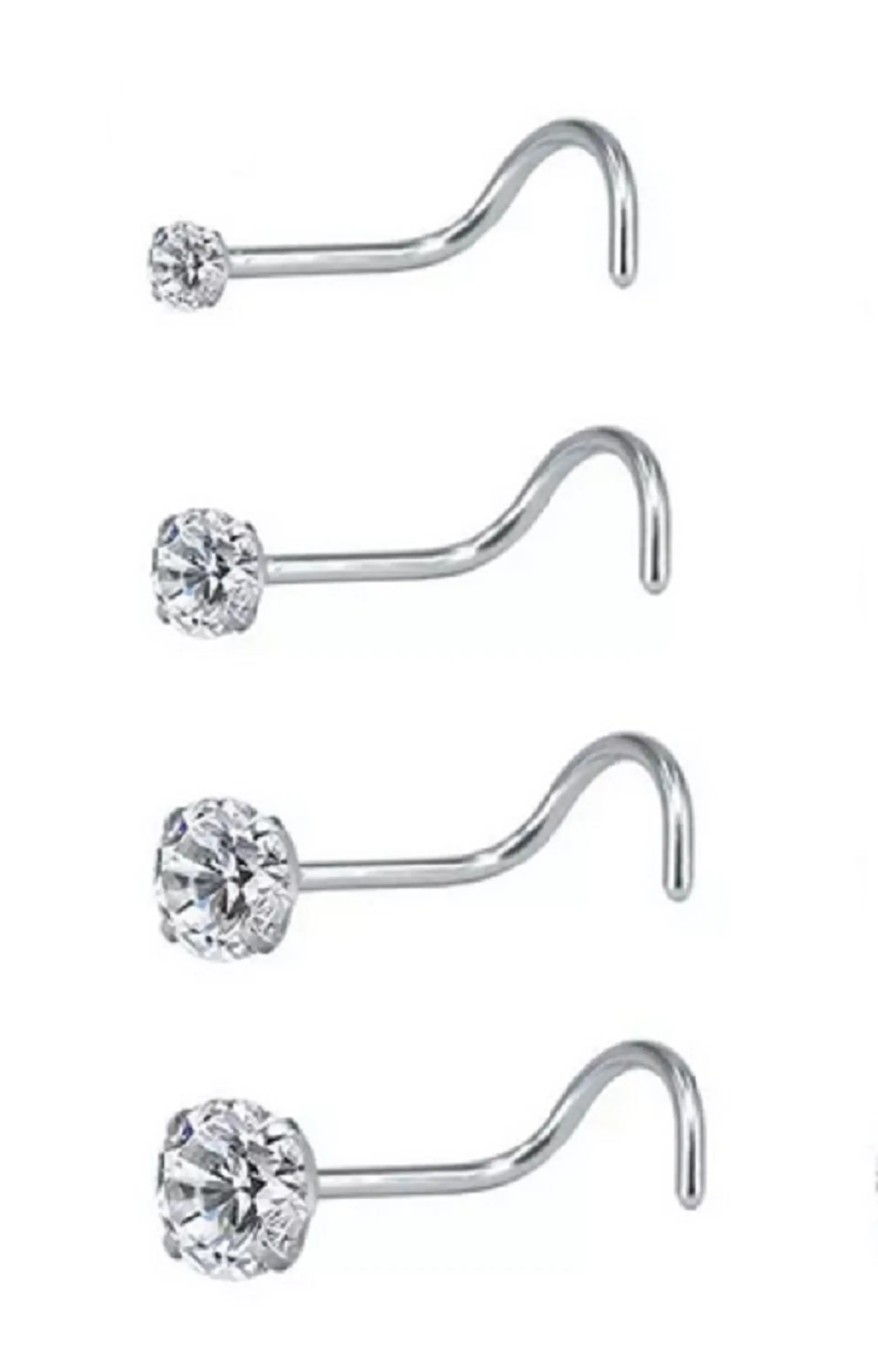 Set (04) de piercing acero quirúrgico  zirconia nariz boca oreja tipo L o S 1