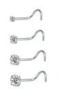 Set (04) de piercing acero quirúrgico  zirconia nariz boca oreja tipo L o S - Miniatura 1