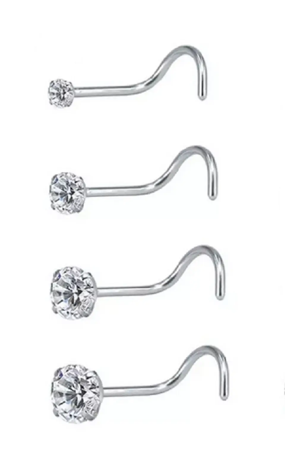 Set (04) de piercing acero quirúrgico  zirconia nariz boca oreja tipo L o S 1