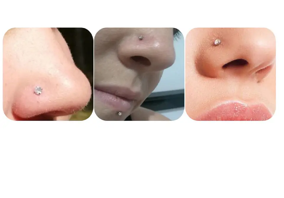 Set (04) de piercing acero quirúrgico  zirconia nariz boca oreja tipo L o S 3