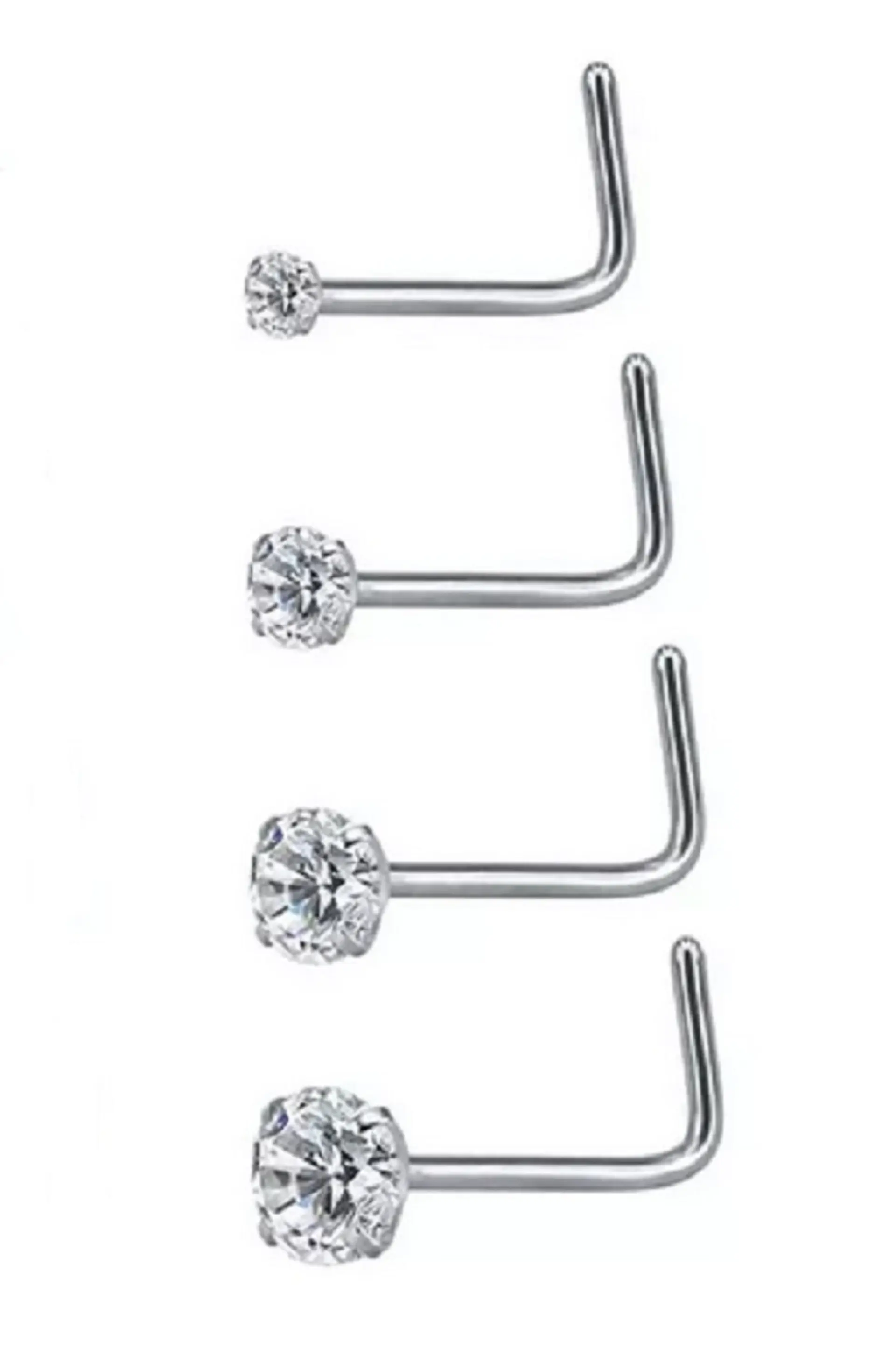 Set (04) de piercing acero quirúrgico  zirconia nariz boca oreja tipo L o S 9