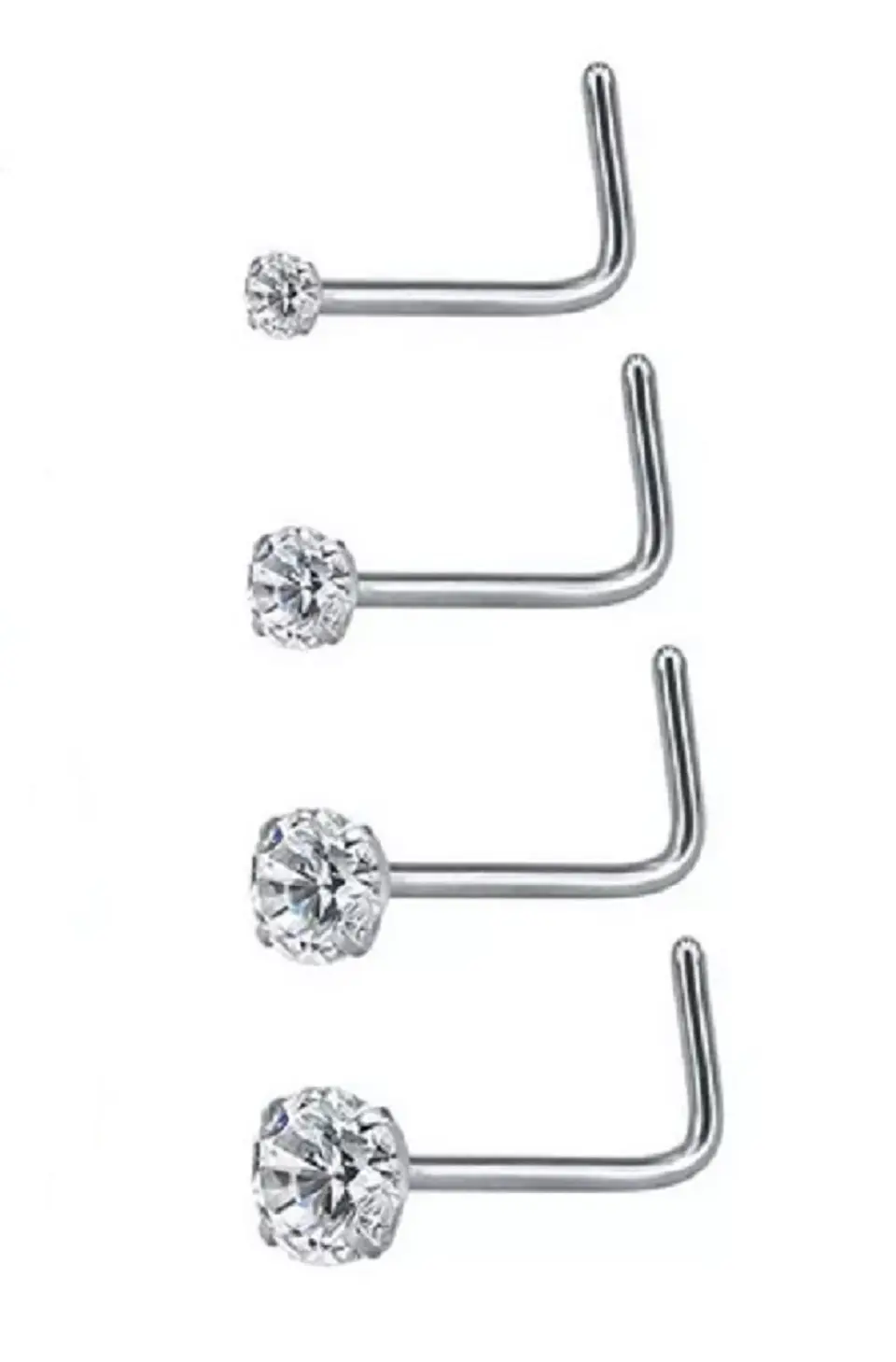 Set (04) de piercing acero quirúrgico  zirconia nariz boca oreja tipo L o S 9