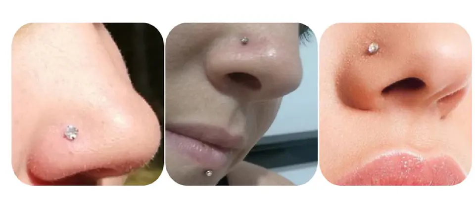 Set (04) de piercing acero quirúrgico  zirconia nariz boca oreja tipo L o S 11