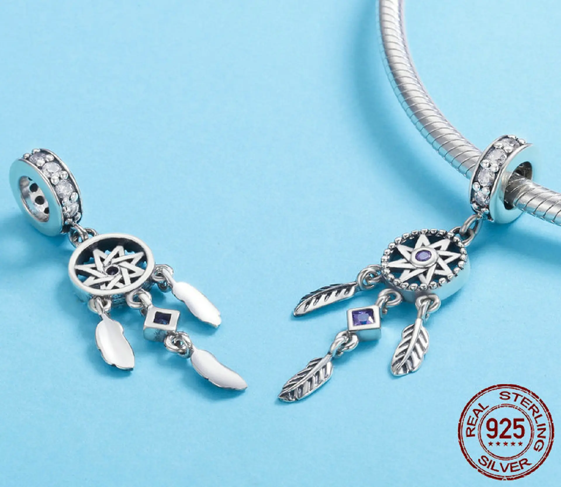 Charm dije abalorio atrapasueños pulsera o colgante lila estilo Pandora 3