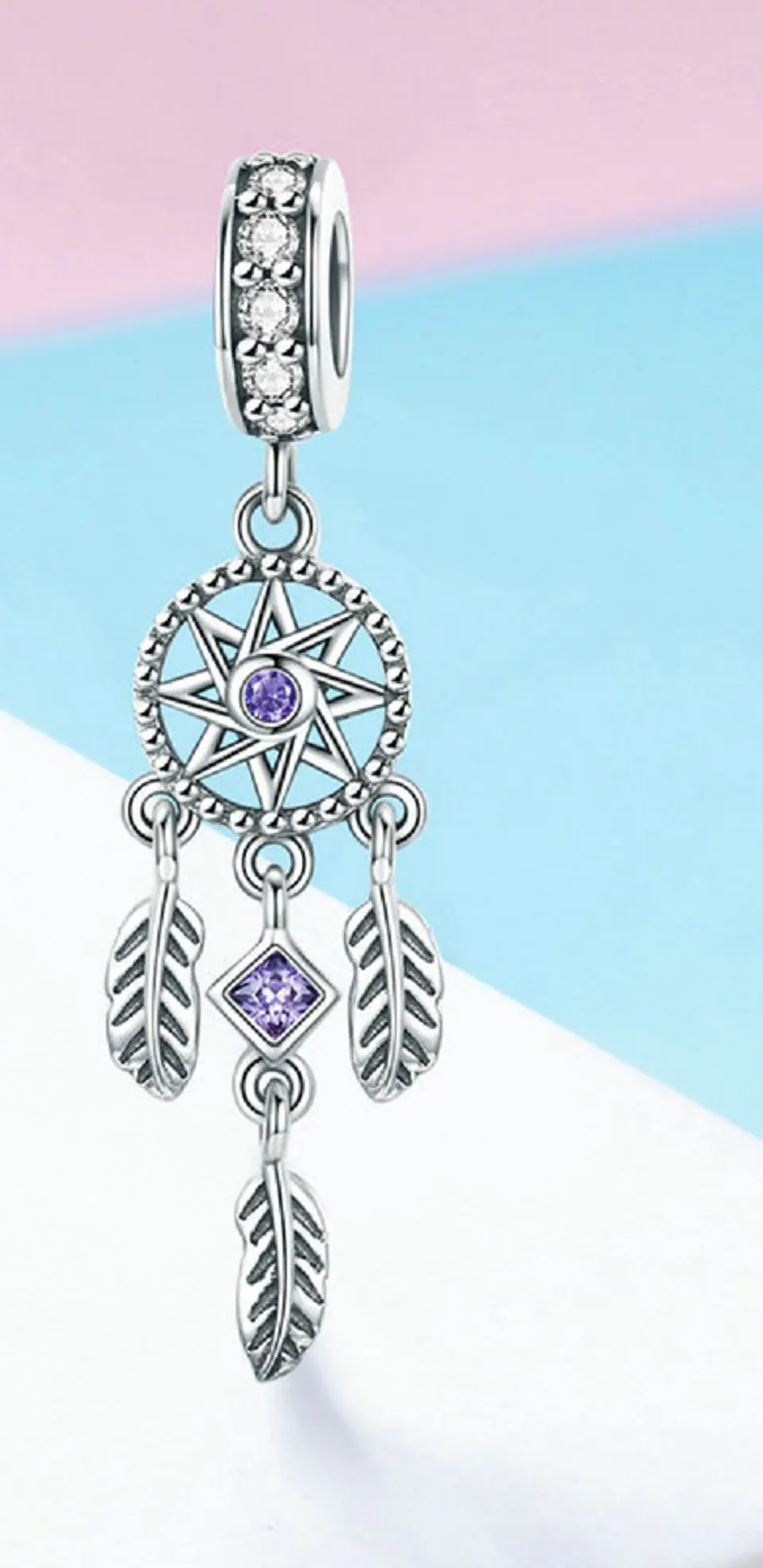 Charm dije abalorio atrapasueños pulsera o colgante lila estilo Pandora 5