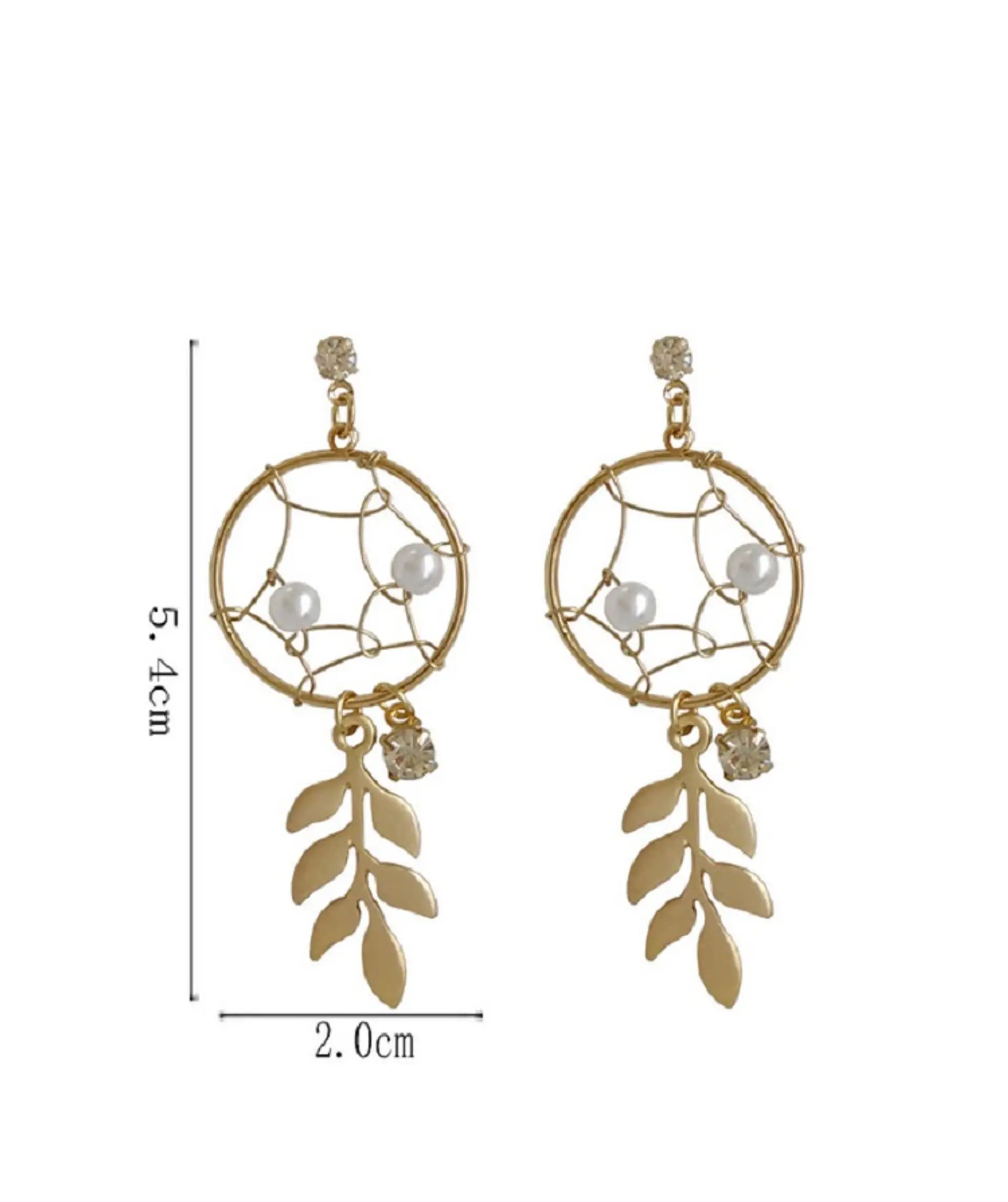 Aros aretes largos atrapa sueños zirconia perla dorados atrapasueños 3