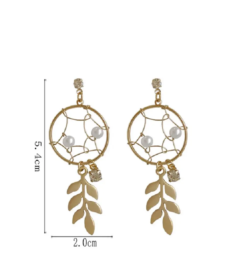 Aros aretes largos atrapa sueños zirconia perla dorados atrapasueños 3