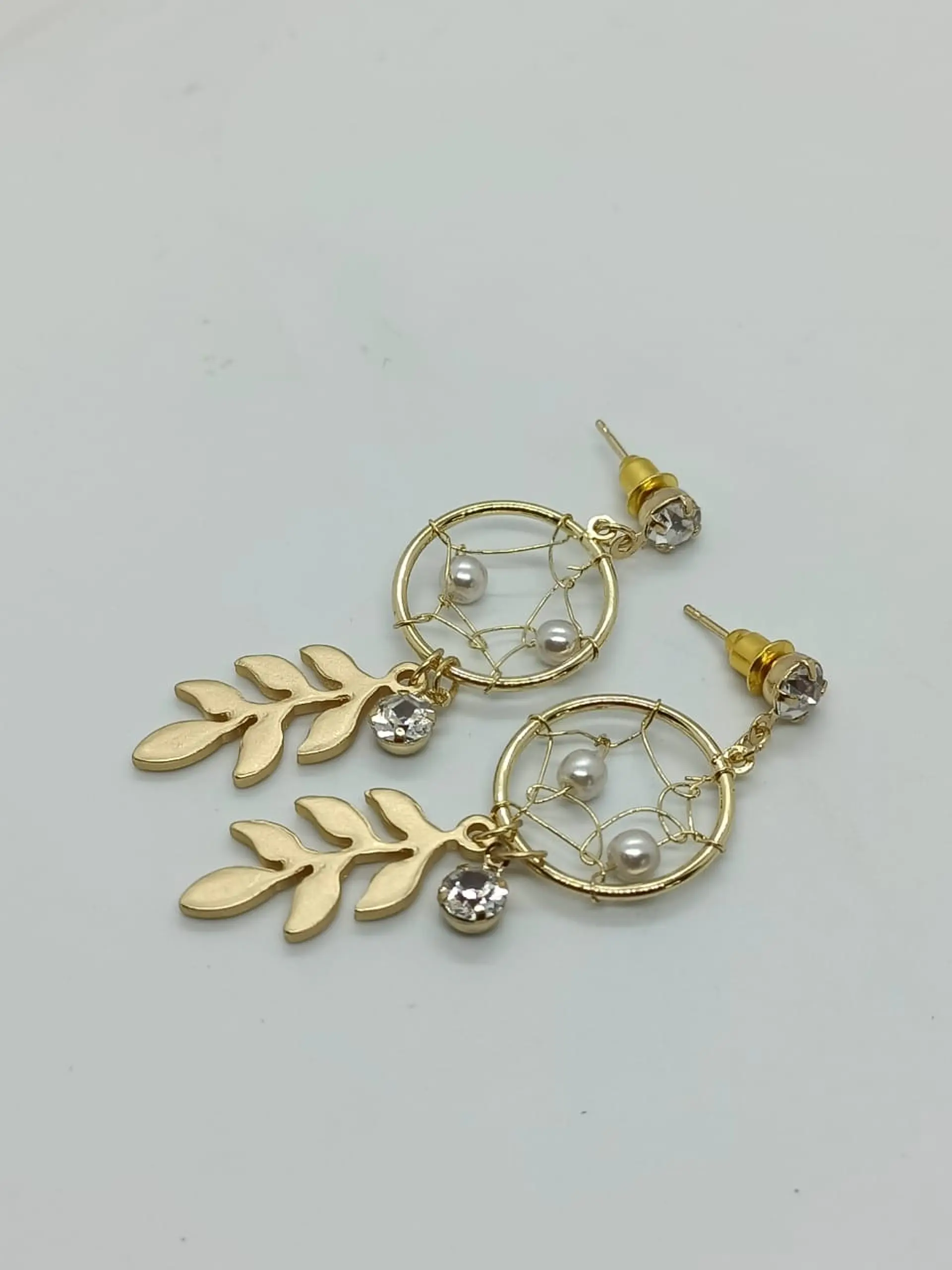 Aros aretes largos atrapa sueños zirconia perla dorados atrapasueños 5