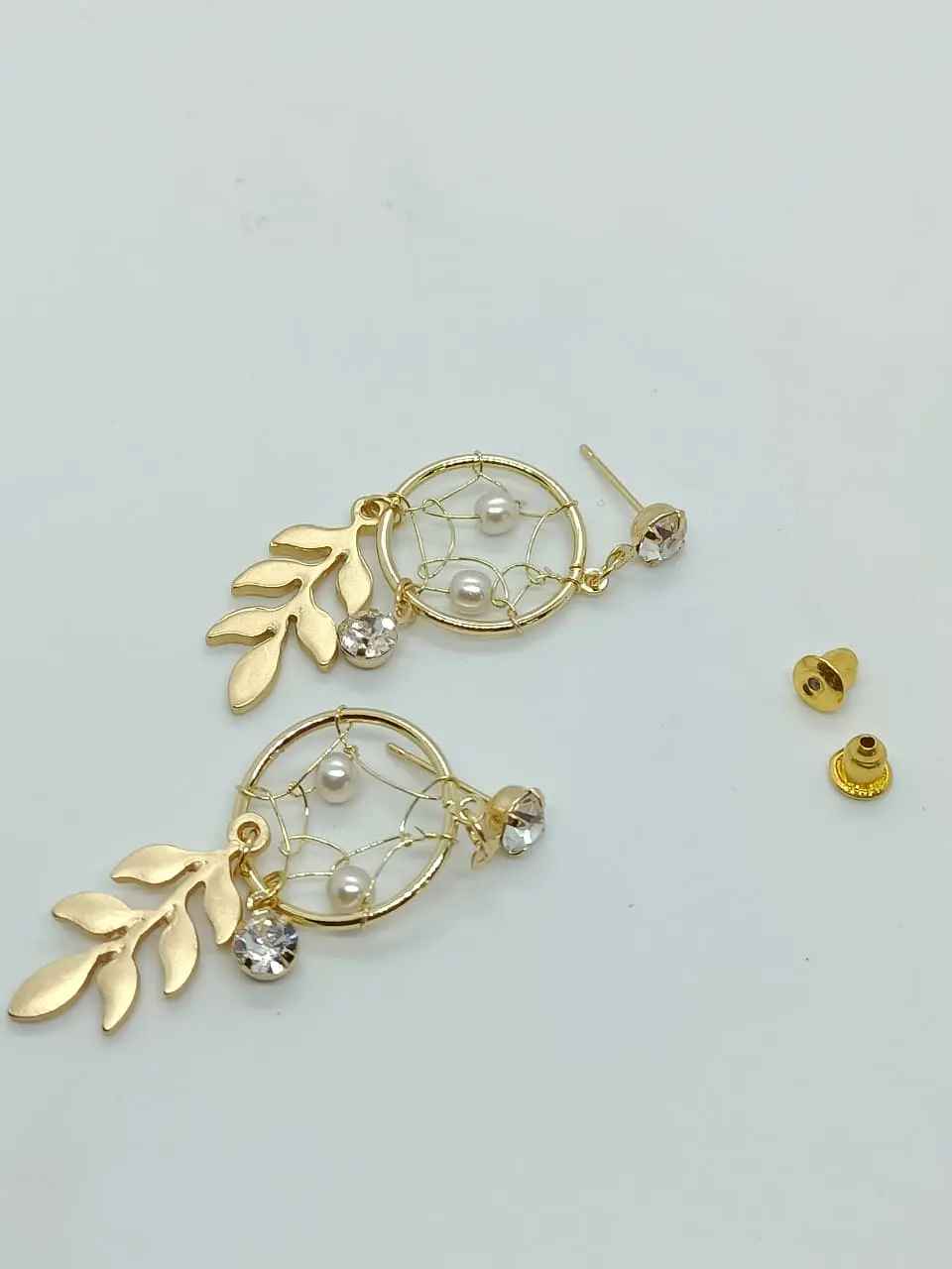 Aros aretes largos atrapa sueños zirconia perla dorados atrapasueños 6
