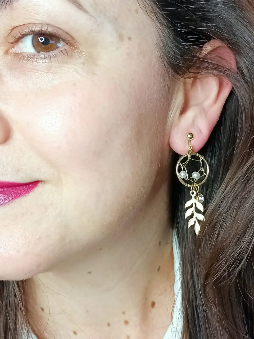 Pendientes sin perforaciones atrapasueños perla zirconia 3