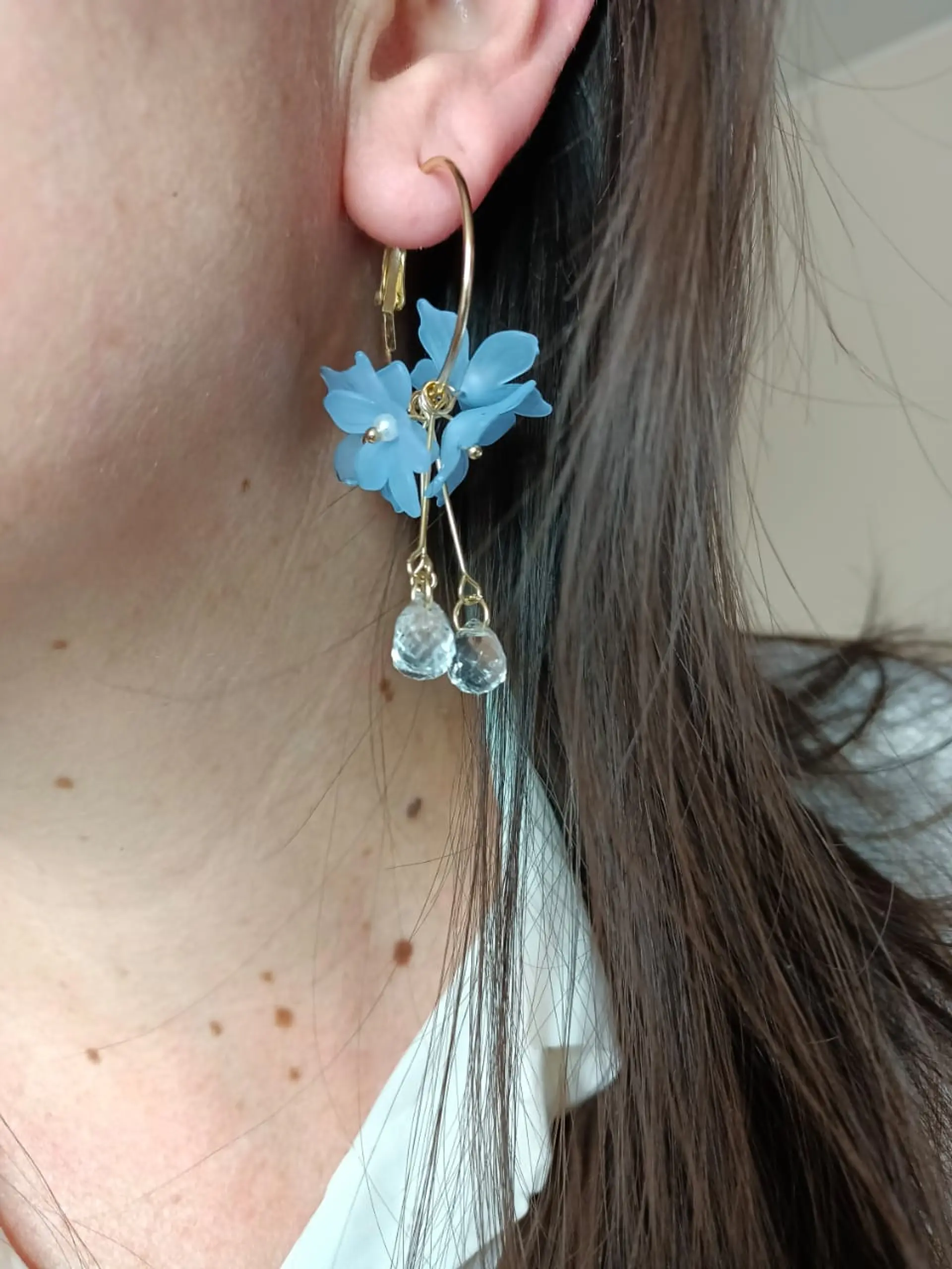Aros pendientes largos flores colores pétalos primaveral 4
