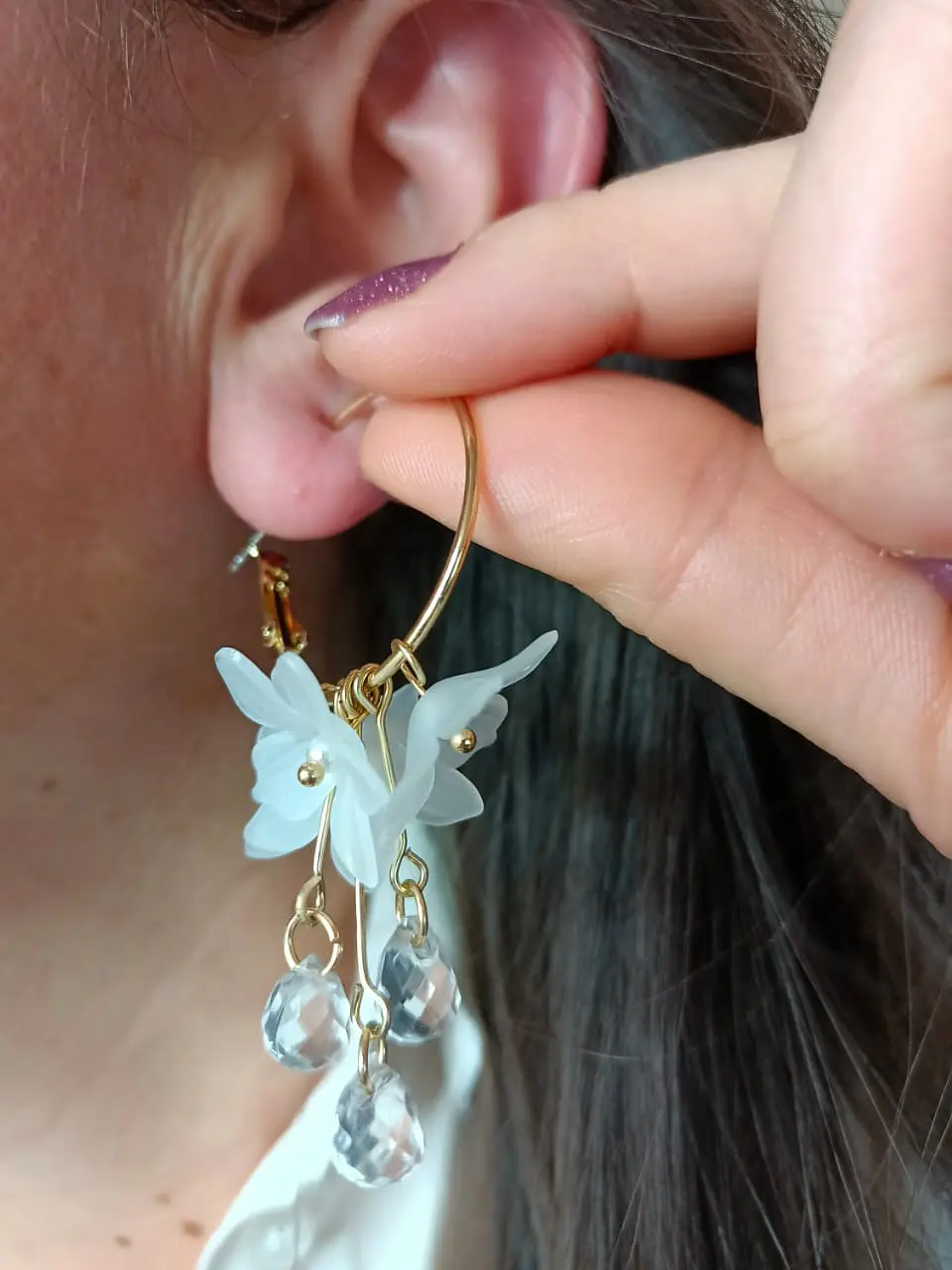 Aros pendientes largos flores colores pétalos primaveral 9