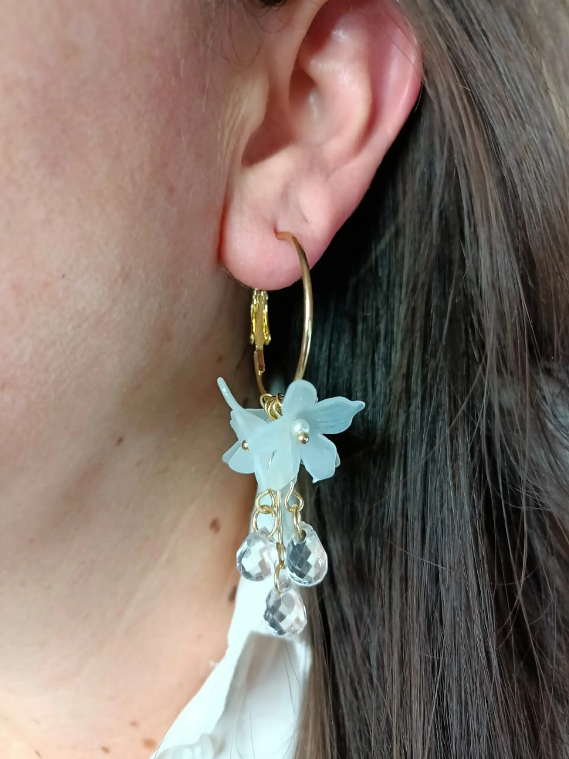 Aros pendientes largos flores colores pétalos primaveral 10