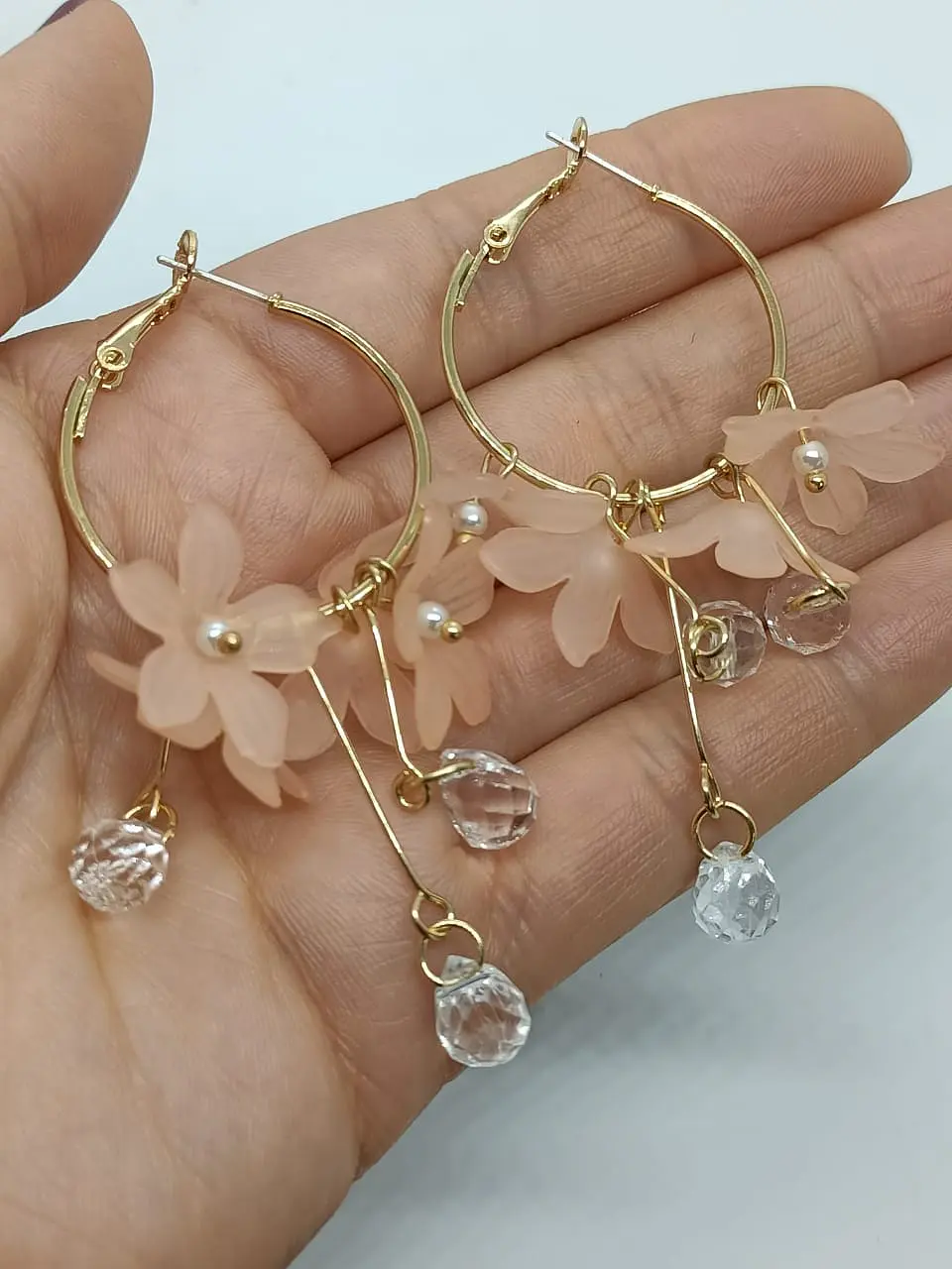 Aros pendientes largos flores colores pétalos primaveral 14