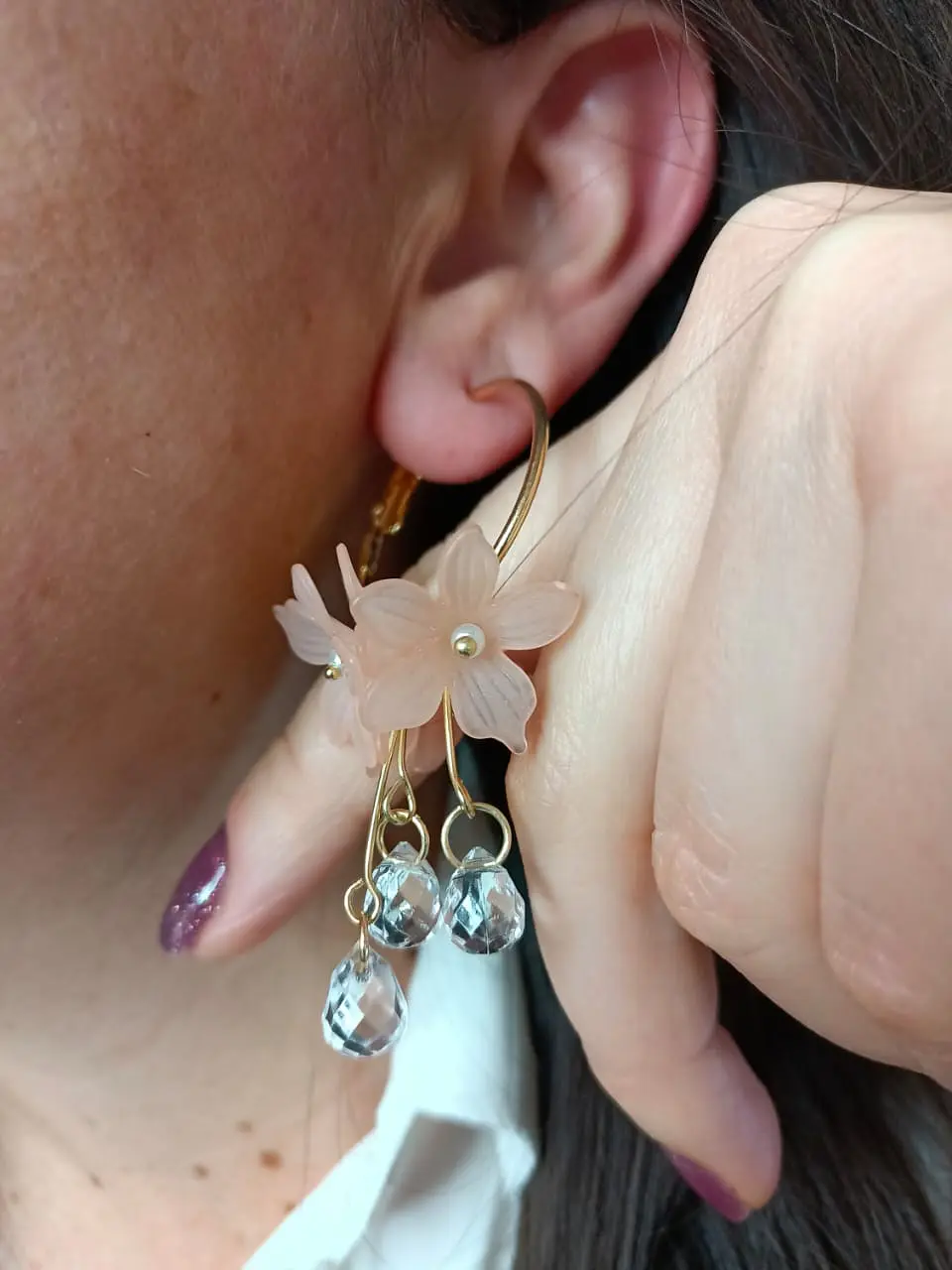 Aros pendientes largos flores colores pétalos primaveral 15