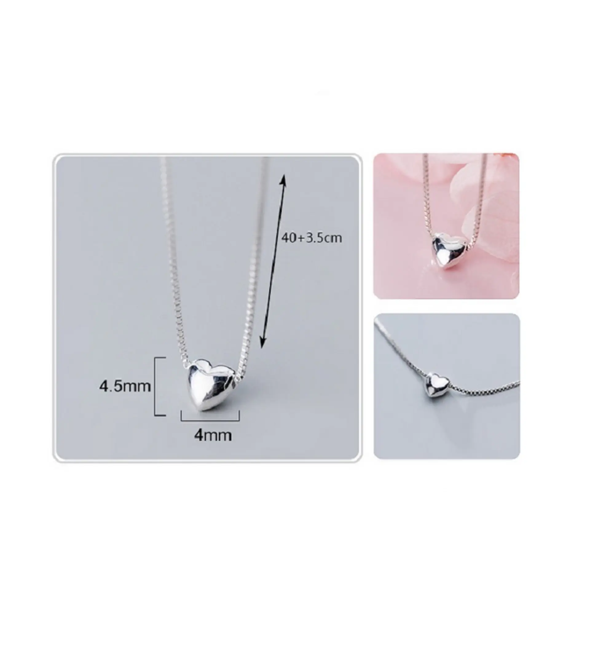 Collar con dije Tierno corazón en Plata fina ley S925 8