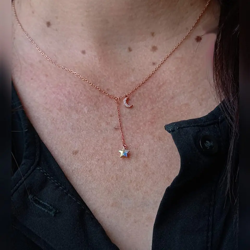 Colgante Cadena Plata con baño de oro rosa Estrella Tornasol 6