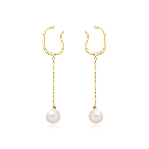 Aros perla colgante earcuff sin perforaciones enchapado en oro 14k
