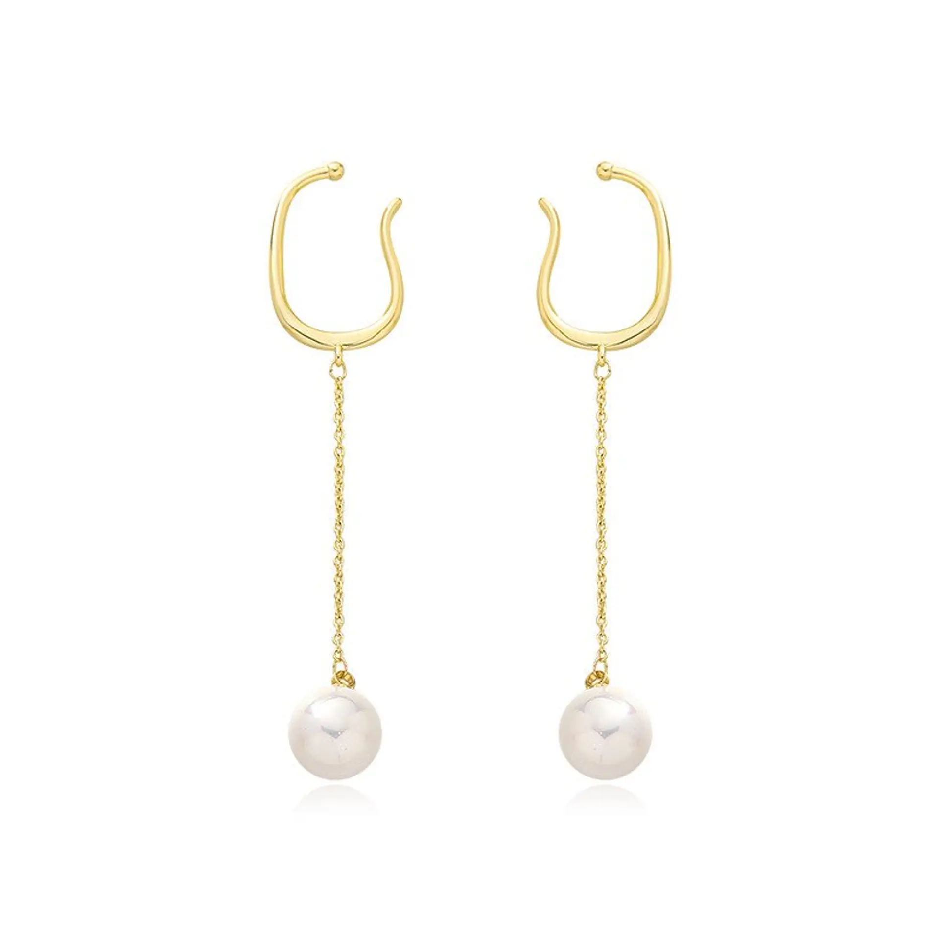 Aros perla colgante earcuff sin perforaciones enchapado en oro 14k 1