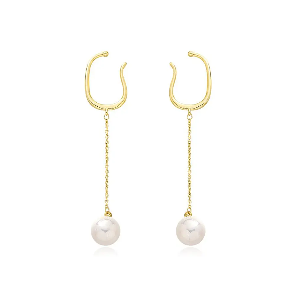 Aros perla colgante earcuff sin perforaciones enchapado en oro 14k 1