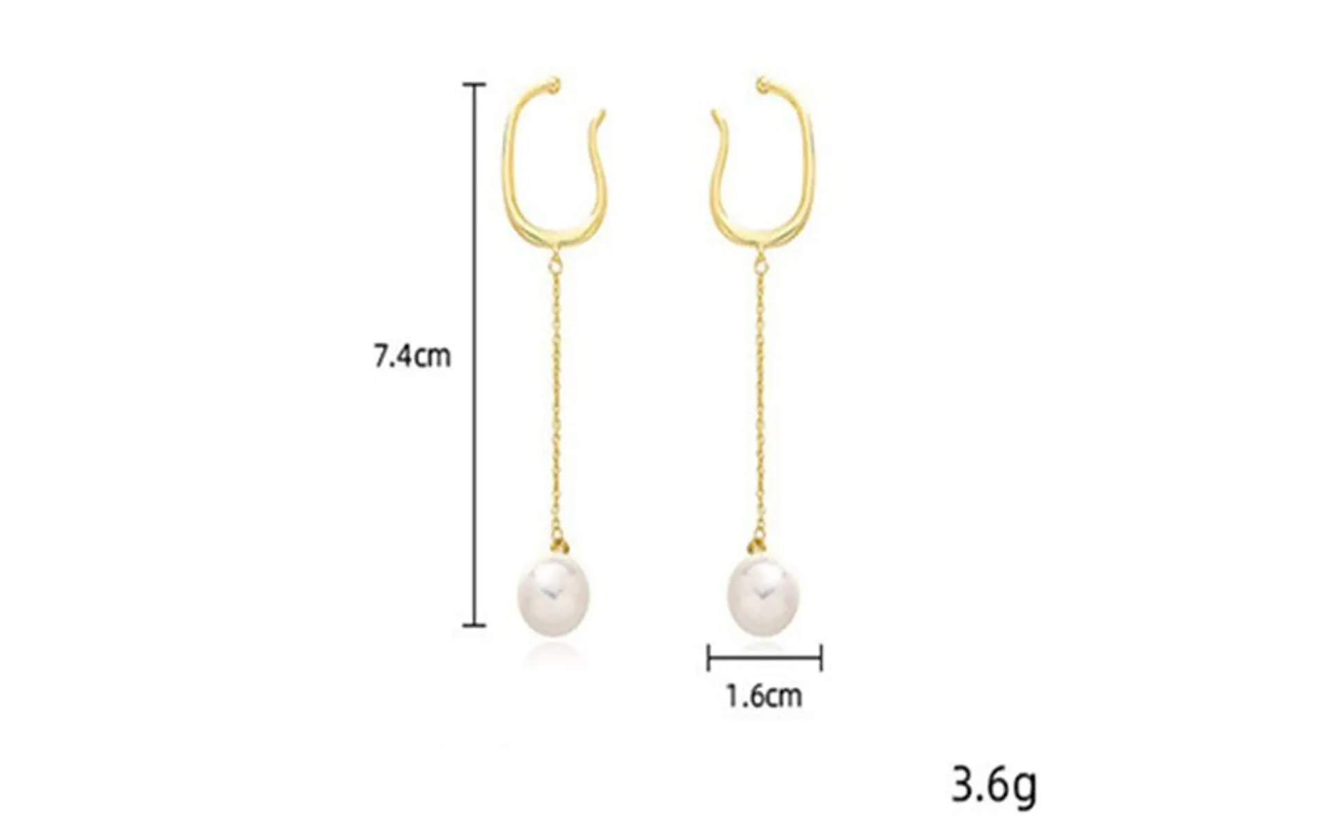 Aros perla colgante earcuff sin perforaciones enchapado en oro 14k 3