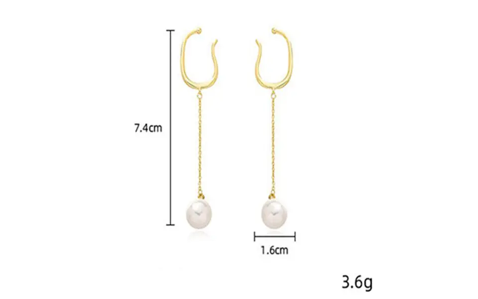Aros perla colgante earcuff sin perforaciones enchapado en oro 14k 3