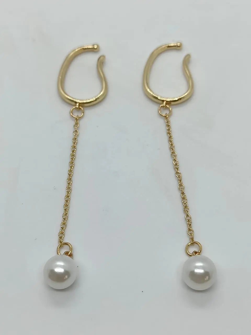 Aros perla colgante earcuff sin perforaciones enchapado en oro 14k 7