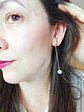 Aros perla colgante earcuff sin perforaciones enchapado en oro 14k - Miniatura 8